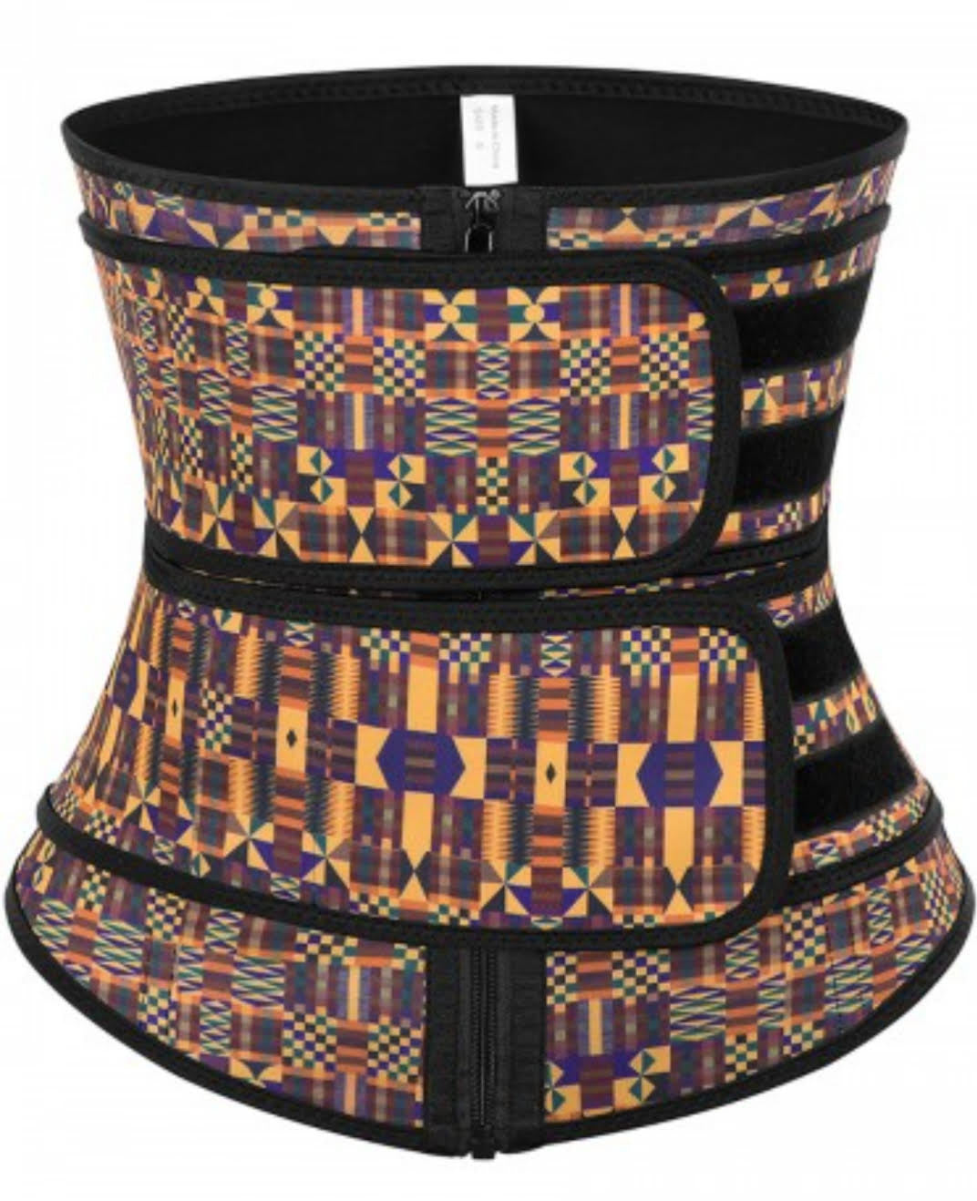 African print double belt latex waist trainer with zipper African prin