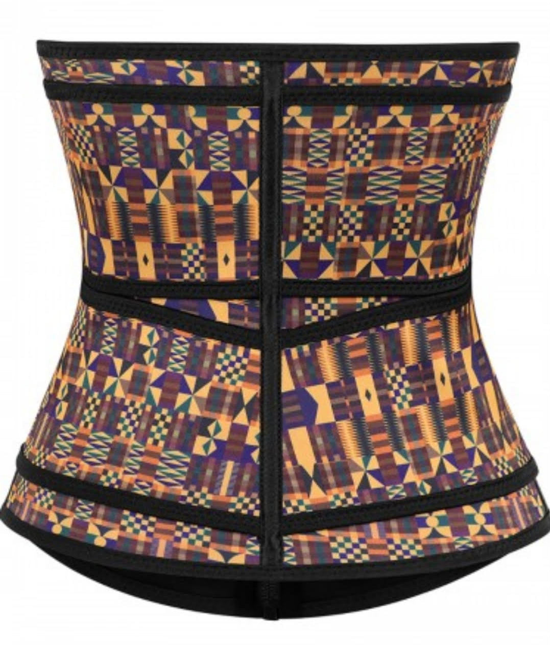 African print double belt latex waist trainer with zipper African prin