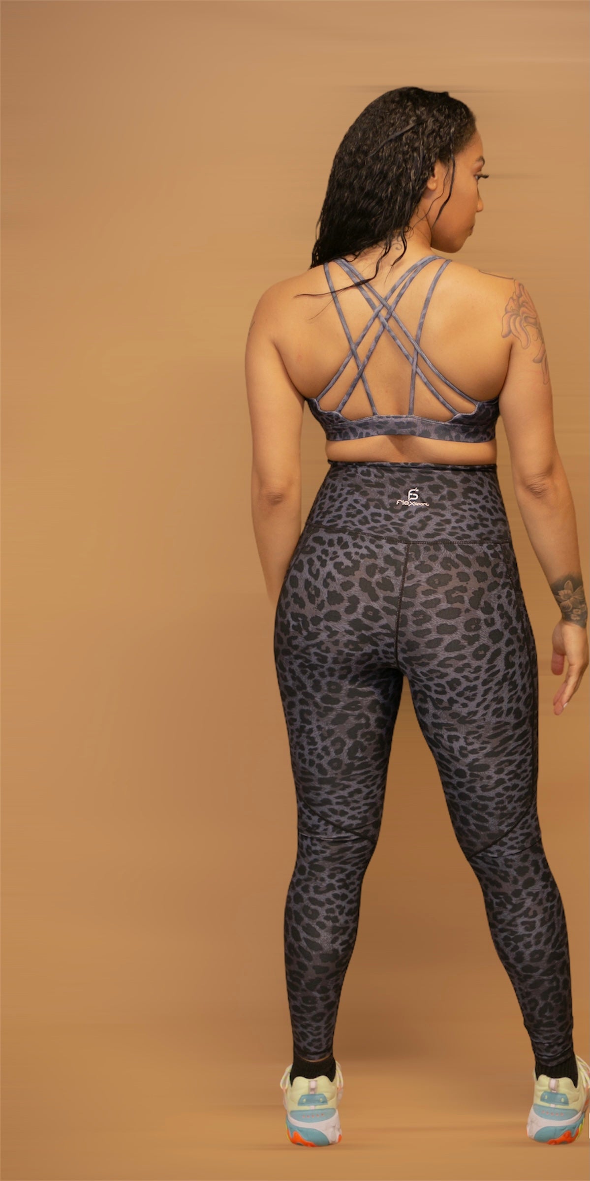 Cheetah Sport Set 25% Spandex  75% Polyester  Side pockets  cross stra