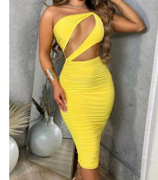 Cross My Heart Midi Dress- Yellow