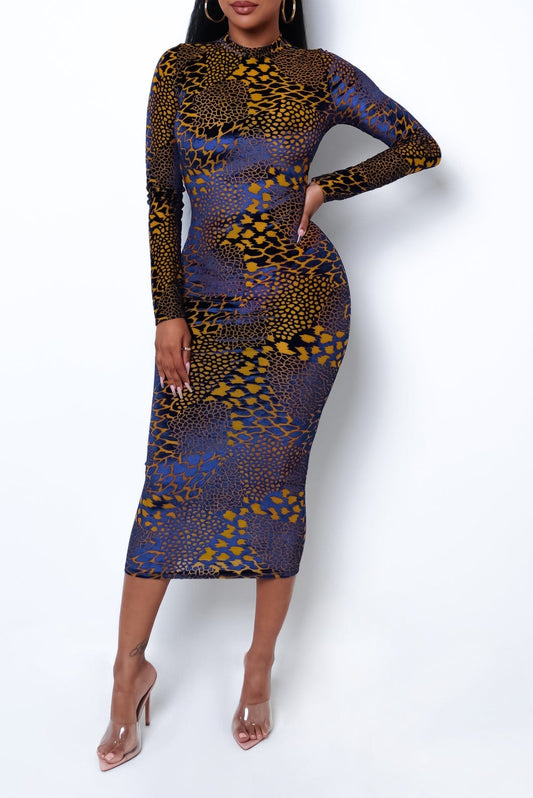 BLUE WILD PRINT DRESSS