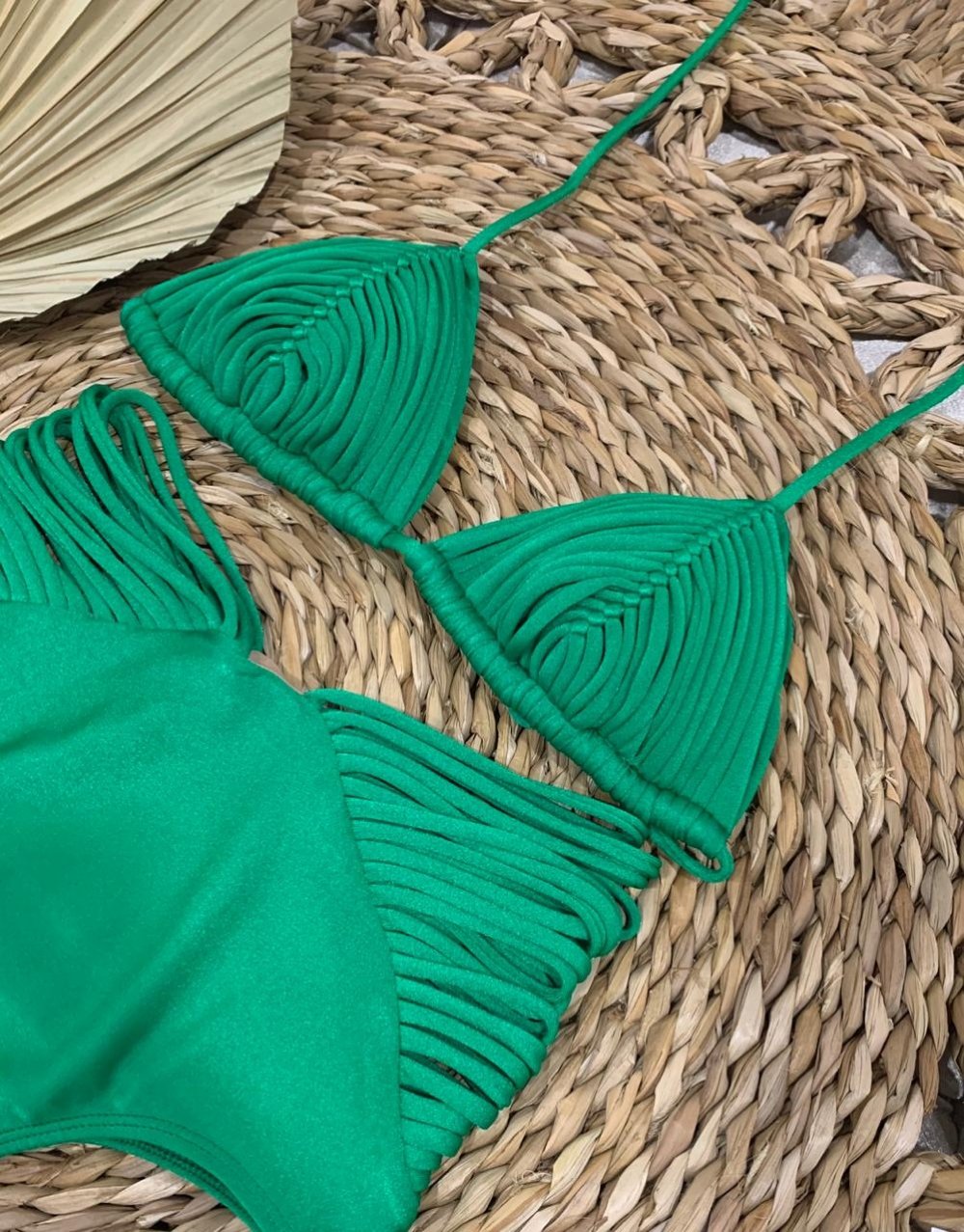 Emerald Lush Macrame Bikini, High End Resort/Beachwear Tie back bra st