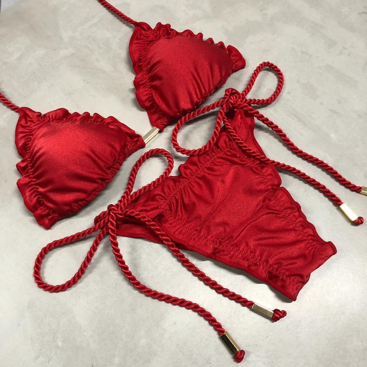 Red Ripple Bikini Curtain bikini with removable straps for better fit