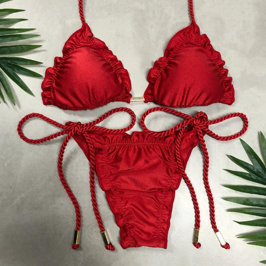 Red Ripple Bikini Curtain bikini with removable straps for better fit